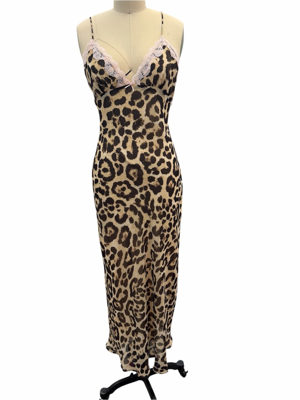 NIA sexy Leopard Print Slip Dress with Pink Lace Trim as see on revolve